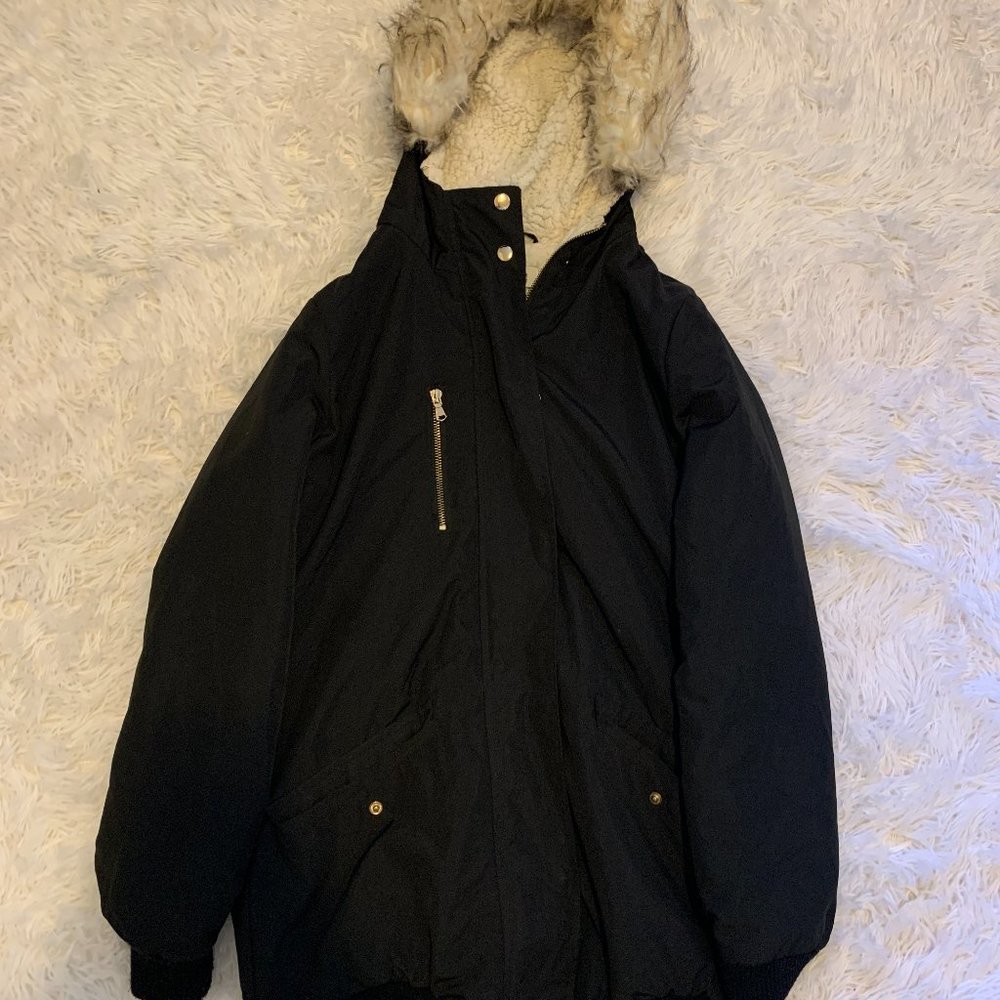 Black Winter coat with fur hood